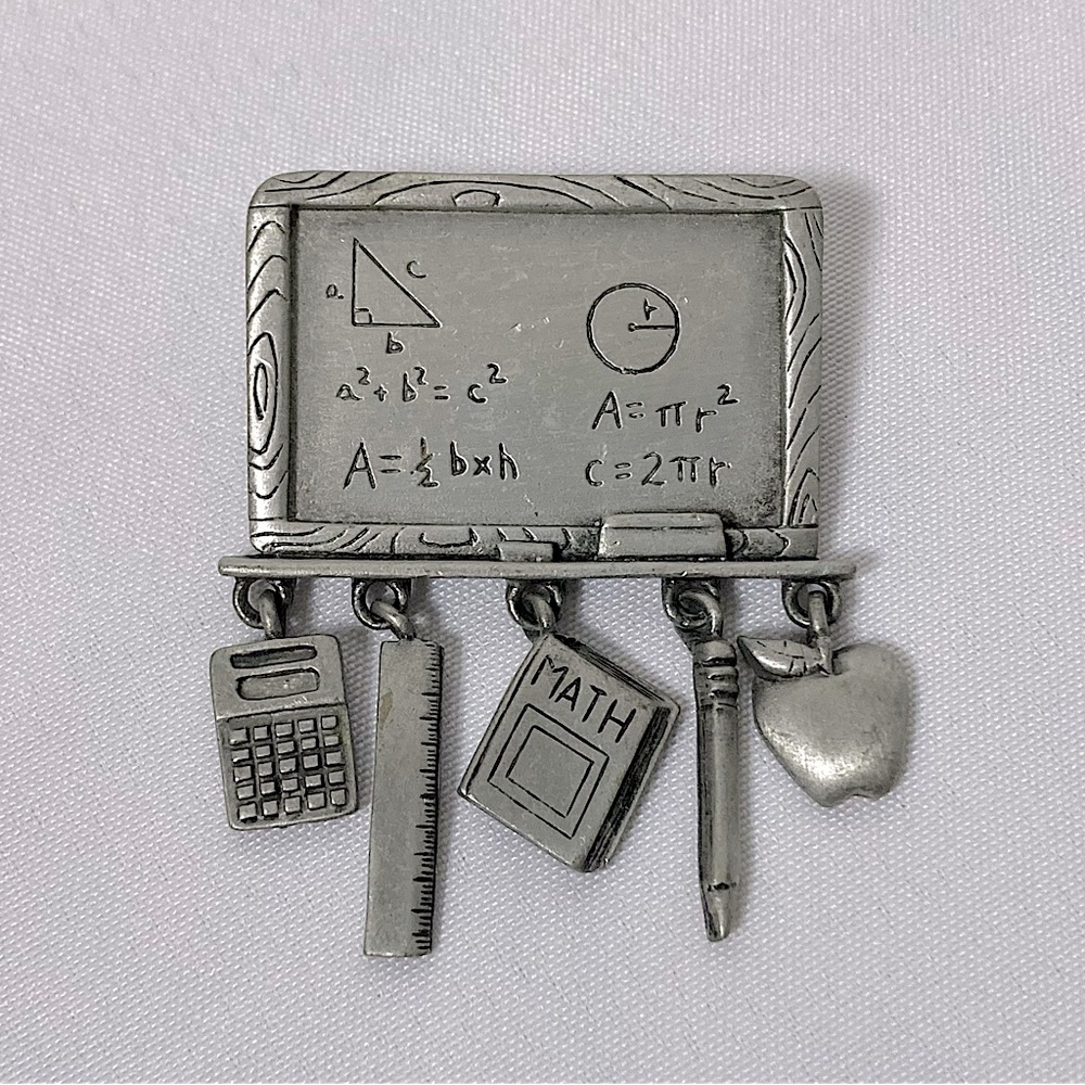 ⭐️ Vintage JJ Jonette Jewelry Silver Chalkboard Brooch Math Teacher Inspired